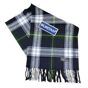 Women's Plaid Neck Scarf Blue White Yellow Green Fringed 59" JH1419